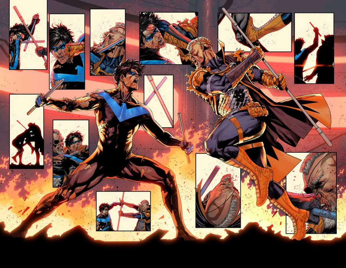 Dark Crisis #2 Nightwing vs. Deathstroke Spread