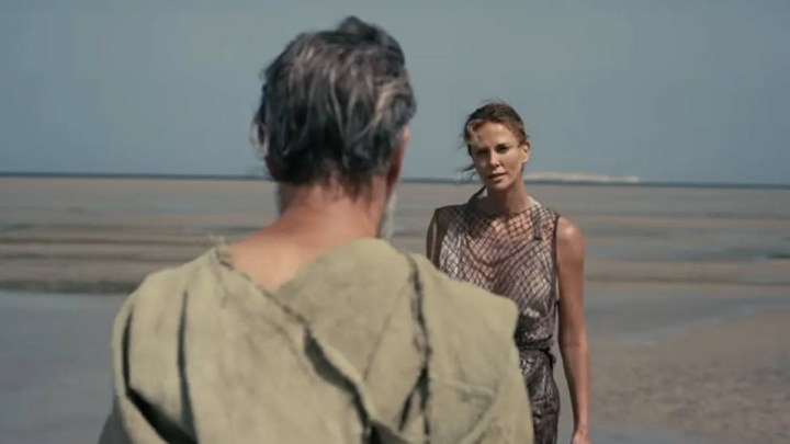 Charlize Theron as Calypso and Matt Damon as Odysseus in The Odyssey